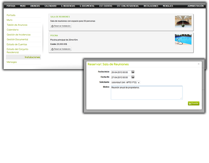 Reserva de instalaciones del condominio